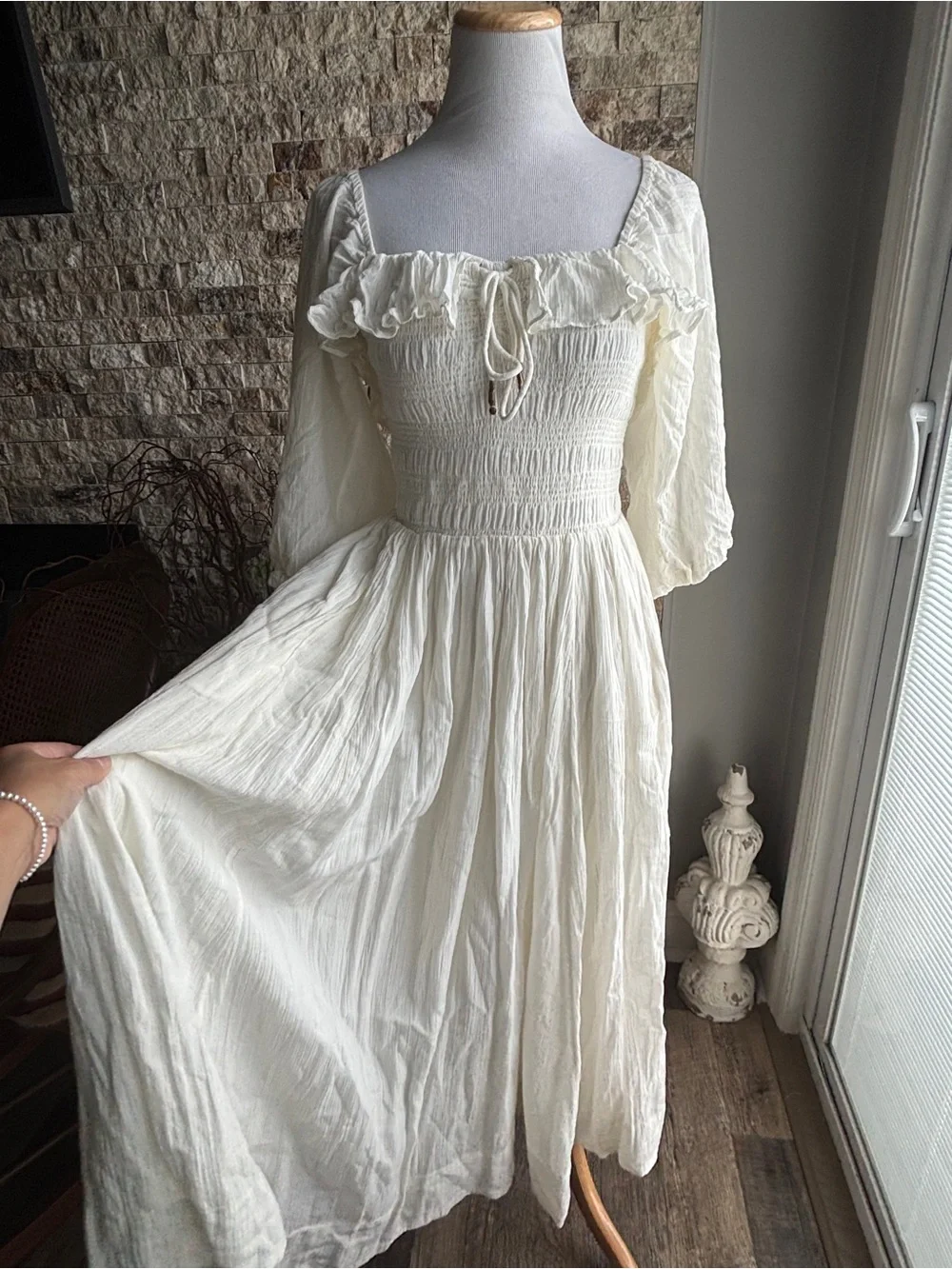 Free People Cream Ruffled Smocked Maxi Dress